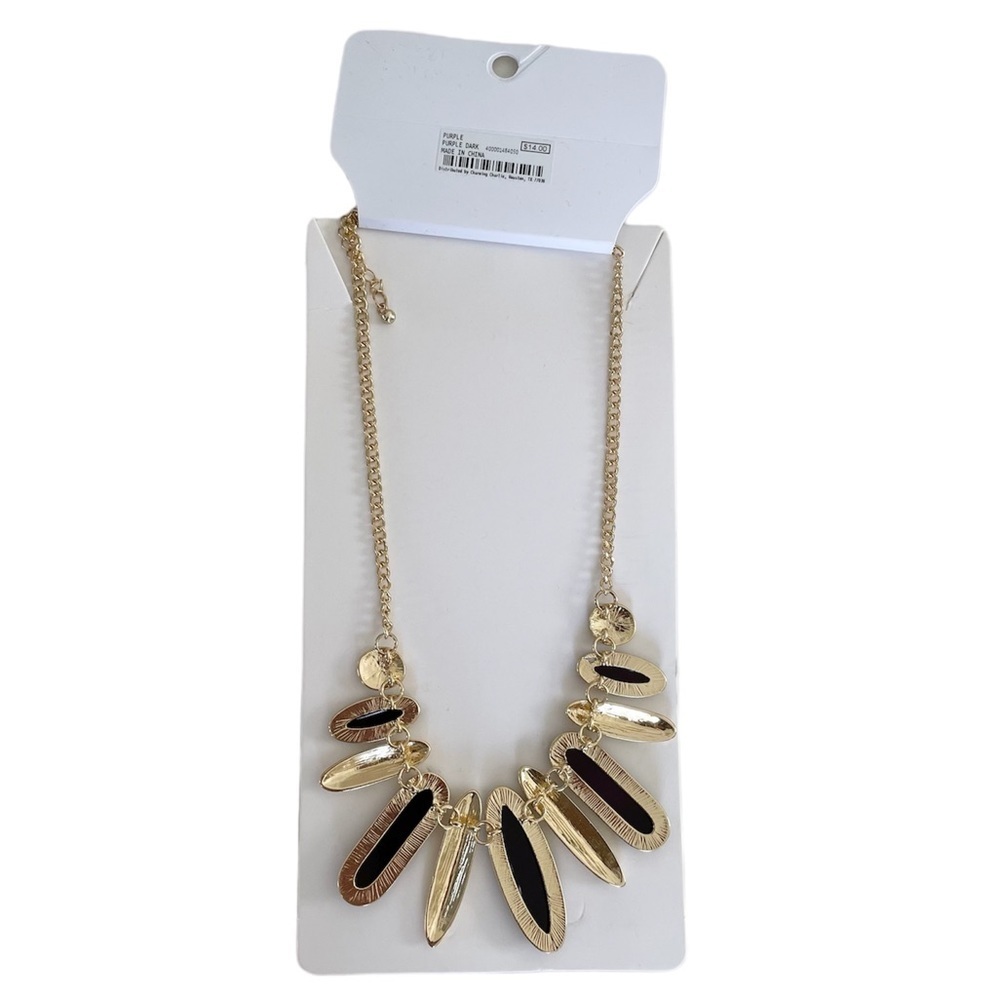 Charming Charlie Dark Purple & Gold-Tone Stone Necklace NWT - Picture 8 of 13